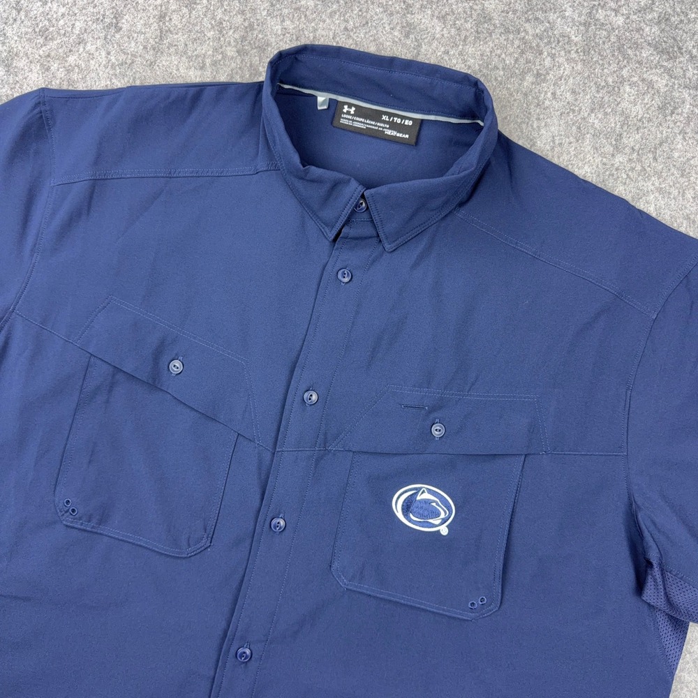 Penn State Nittany Lions Shirt Mens XL Blue Under Armour Fishing Button Up NCAA
